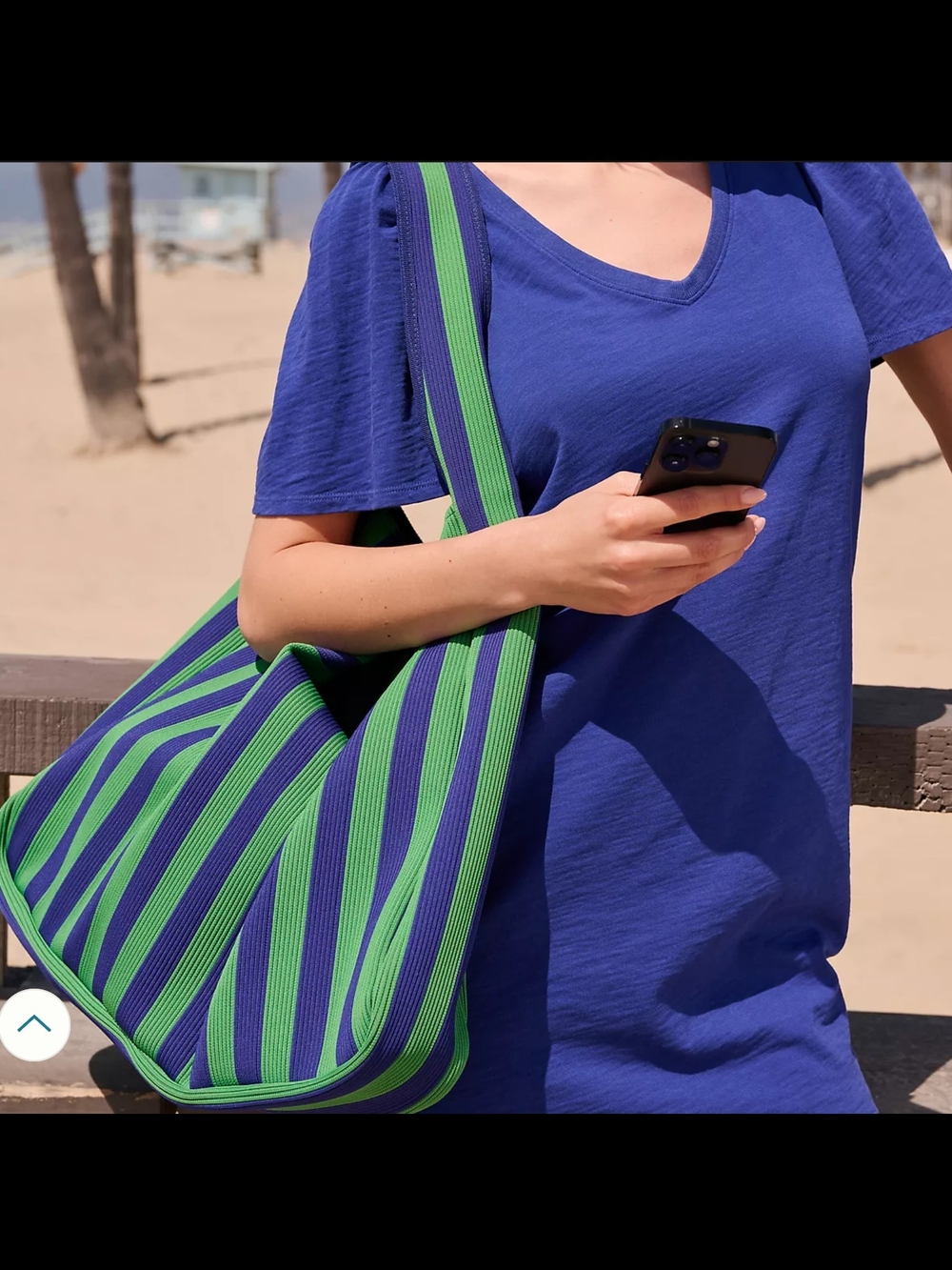 Marimekko Striped Navy and Green Tote Bag - Women